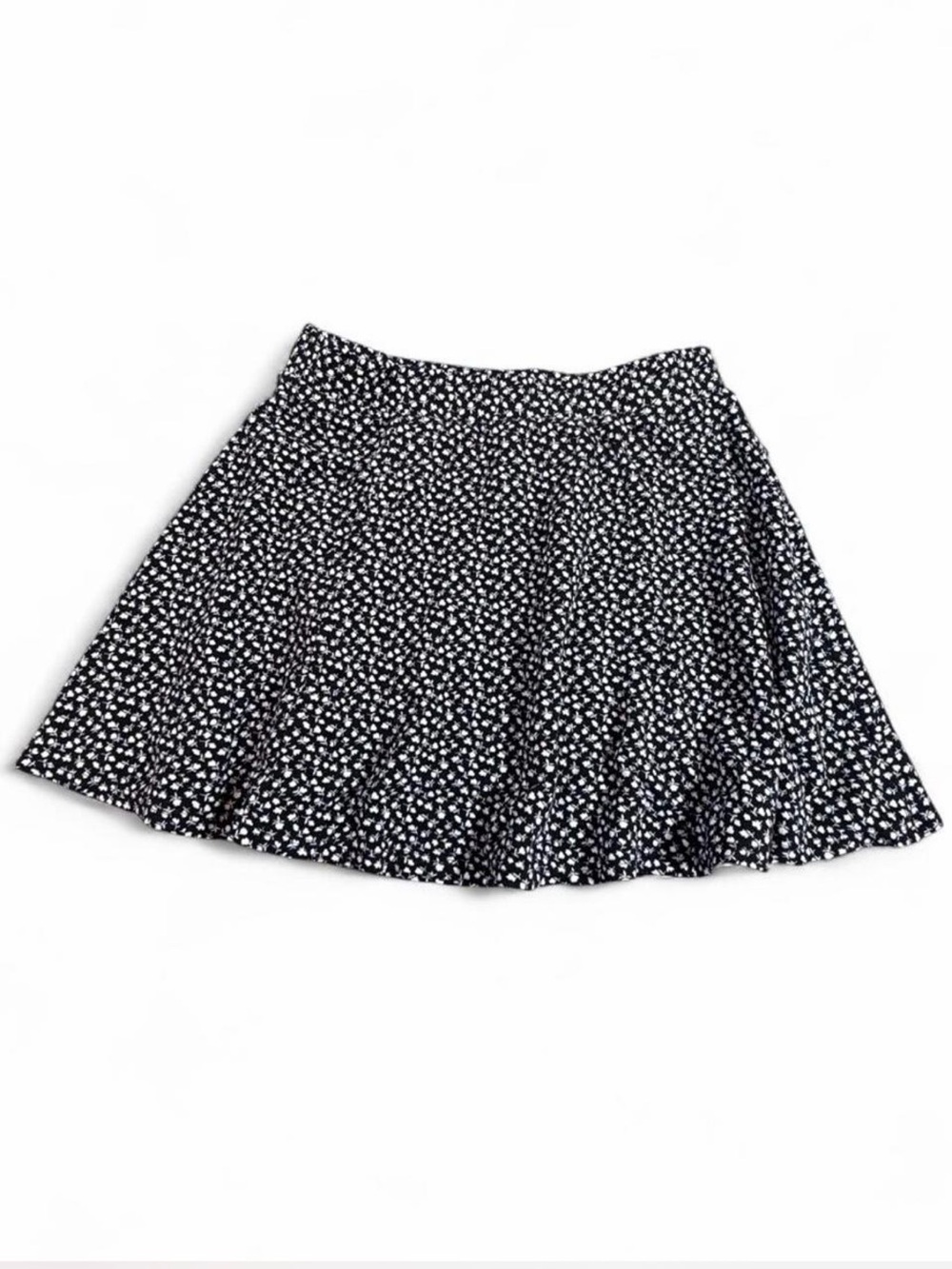 Forever 21 Black White Ditsy Floral Skater Mini Skirt M